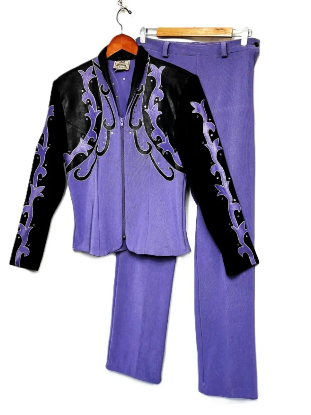 VTG 1849 Authentic Ranch Wear Lavendar & Black Jeweled Showgirl Western Suit Med